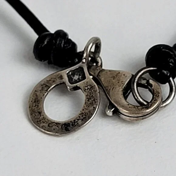 Silpada Sterling Silver Geometric Charm Black Leather Cord Necklace 21.5 In - Picture 6 of 8
